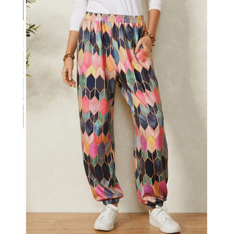 Damen Freizeithose mit modernem geometrischem Muster und elastischem Bund EB