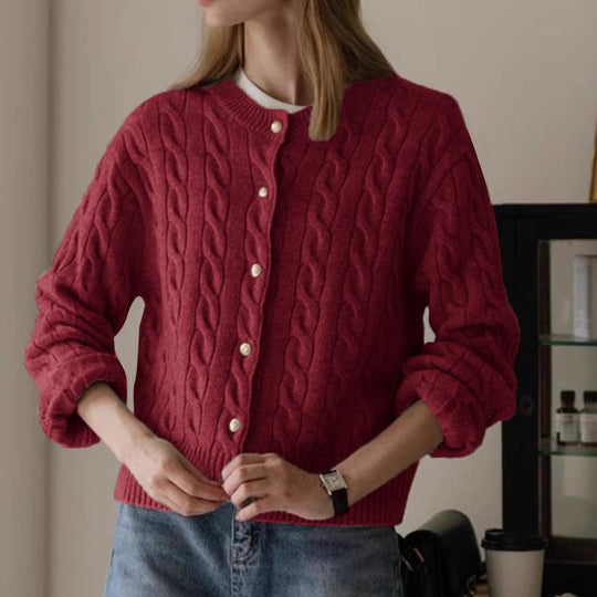 Damen Strickjacke mit Zopfmuster und eleganten Knopfdetails EB