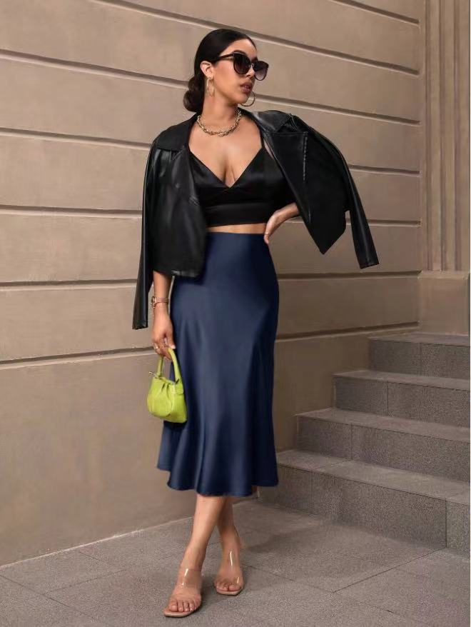 Damen Satin Rock mit schwingendem Saum und elegantem Schnitt EB