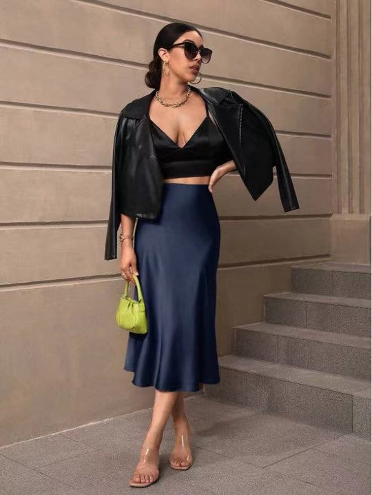 Damen Satin Rock mit schwingendem Saum und elegantem Schnitt EB
