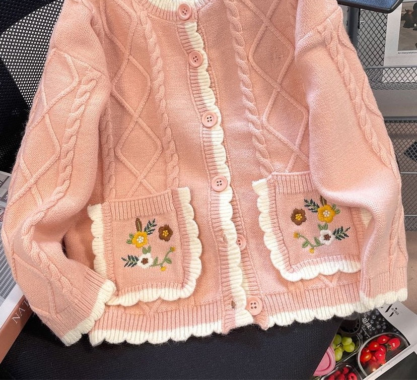 Damen Strickjacke mit Blumenmuster EB