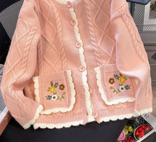 Damen Strickjacke mit Blumenmuster EB