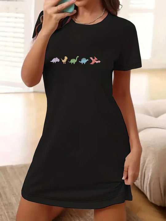 Damen T-Shirt-Kleid mit künstlerischem Blumenmotiv und figurbetontem Schnitt EB