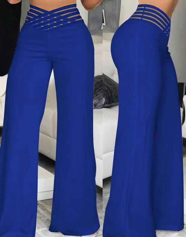 Damen nan hochtaillierte Schlaghose mit mehrreihiger Riemchen-Taille und weitem fließendem Bein EB