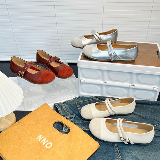 Damen Ballerinas mit modischem Riemen und hochwertiger Lederoberfläche EB