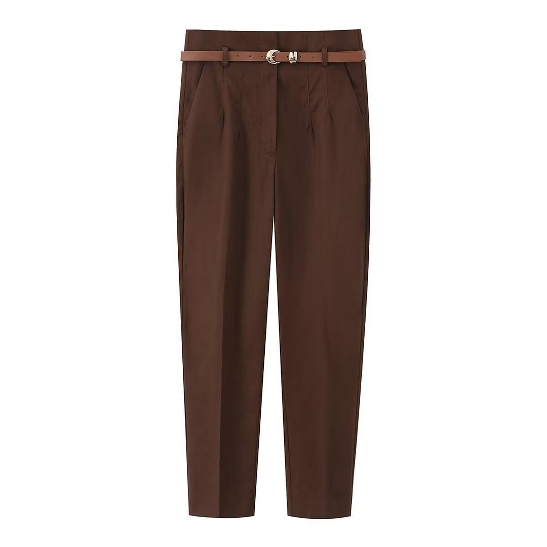 Damen elegante Chinohose mit praktischen Taschen und modischem Gürtel EB