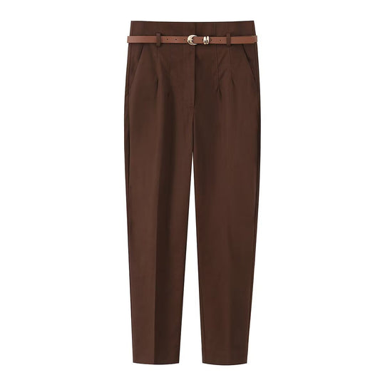 Damen elegante Chinohose mit praktischen Taschen und modischem Gürtel EB