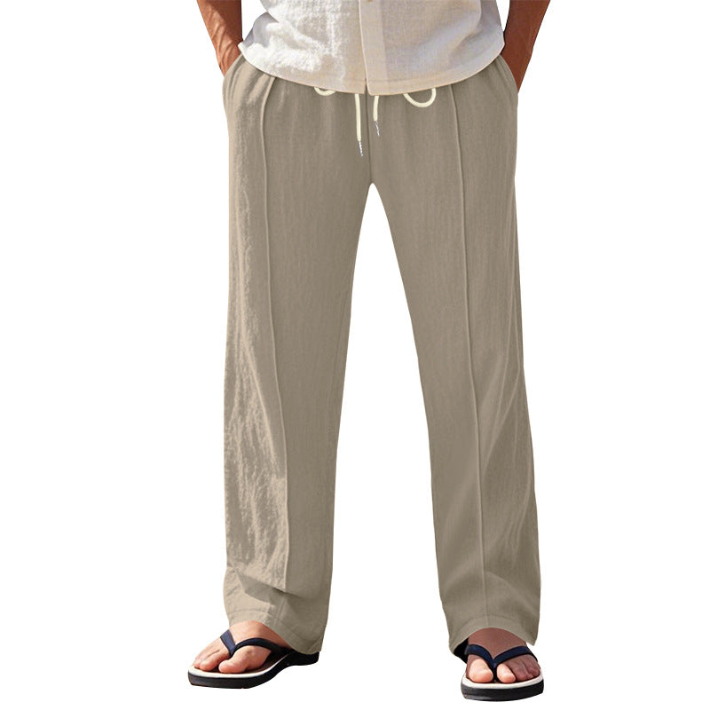 Herren nan relaxed-fit Sommer-Leinenhose mit Bügelfalte elastischem Tunnelzug und Seitentaschen EB