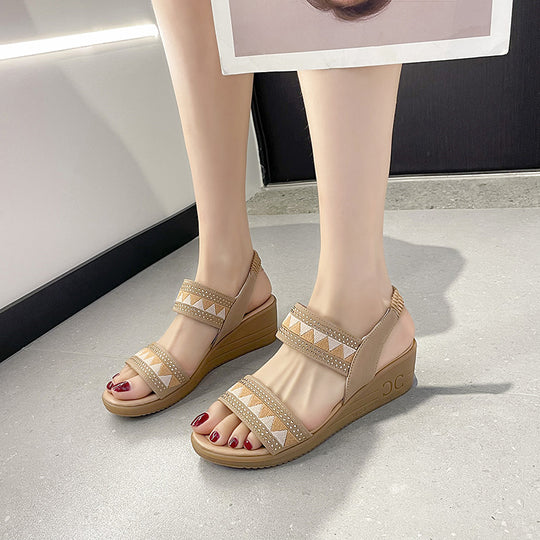Damen Wedge-Sandalen mit dekorativem Riemendesign und komfortablem Fußbett EB