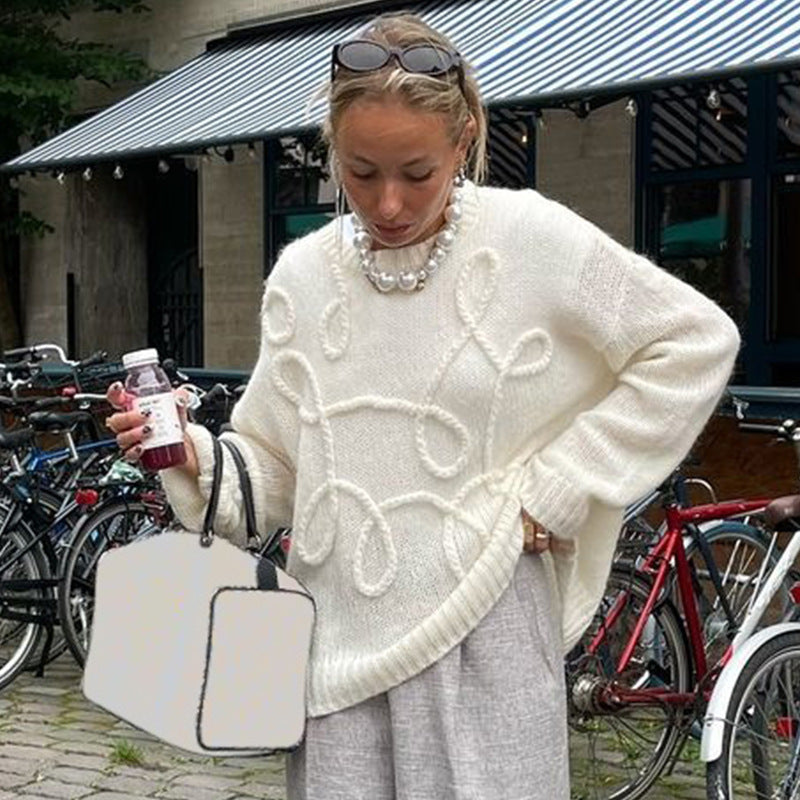 Damen Strickpullover mit floralem Garnmuster EB