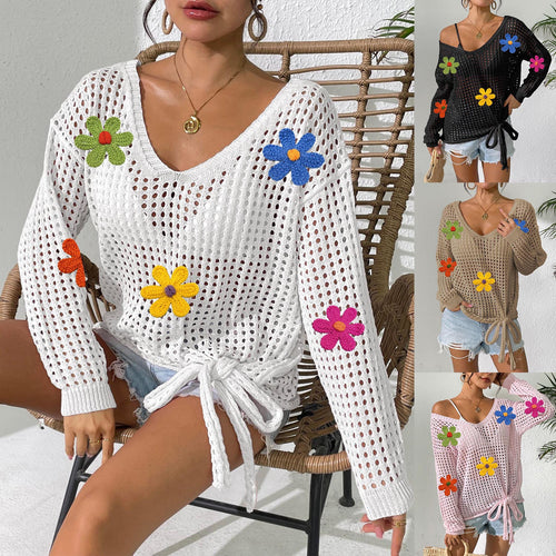 Damen Häkeloberteil mit Blumenapplikationen EB