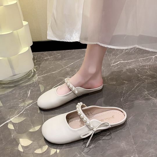 Damen praktische Ballerina-Schuhe mit Perlenverzierung EB