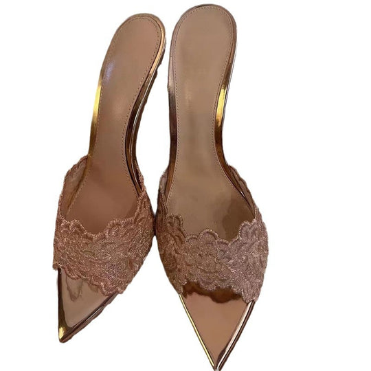 Damen Elegante und modische Slingback-Pumps mit floraler Spitze EB