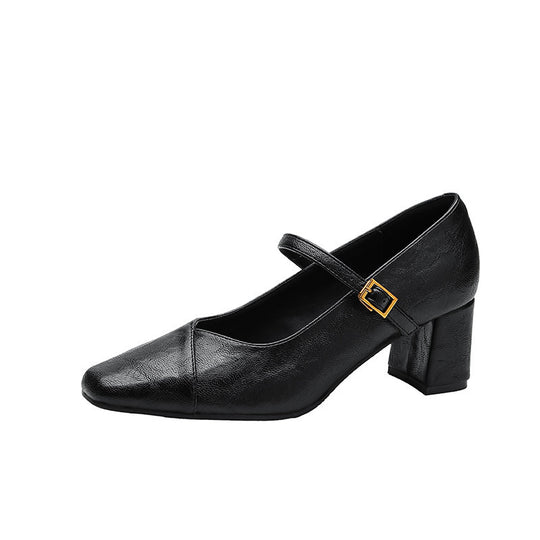 Damen Mary Jane Pumps mit Blockabsatz und eleganter Schnalle EB