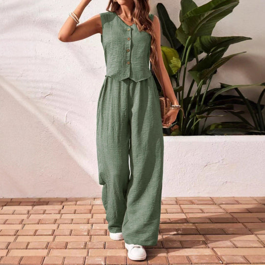 Damen Zweiteiler Strukturierte Bluse &amp; Weite Palazzo-Hose