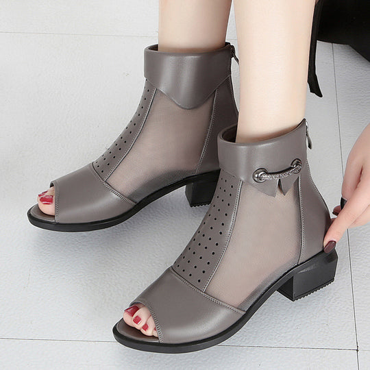 Damen Cut-Out Stiefeletten mit Mesh-Einsatz und dekorativem Schmuckdetail EB