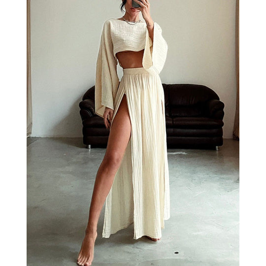 Damen Zweiteiliges Maxikleid mit Off-Shoulder-Design und Schlitz EB