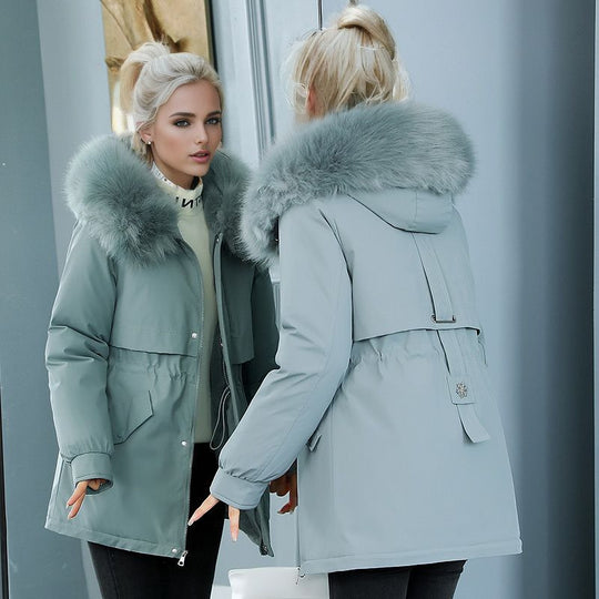 Damen isolierter Winterparka mit luxuriösem Kunstfellkragen und wärmendem Innenfutter EB