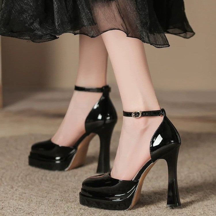 Damen Hochhackige Plateau-Pumps mit verstellbarem Riemchen EB