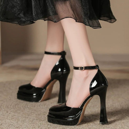 Damen Hochhackige Plateau-Pumps mit verstellbarem Riemchen EB