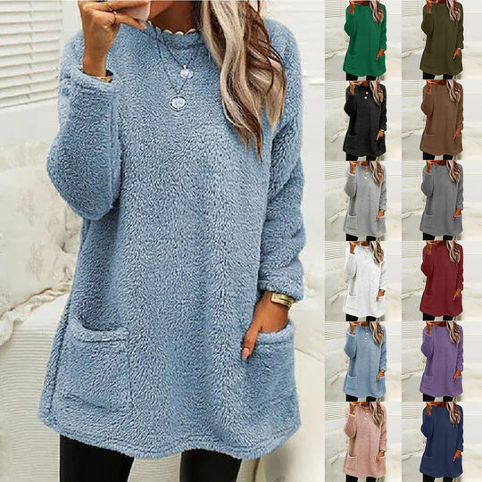 Damen Kuscheliger Fleece-Pullover mit praktischen Taschen und weitem Schnitt EB