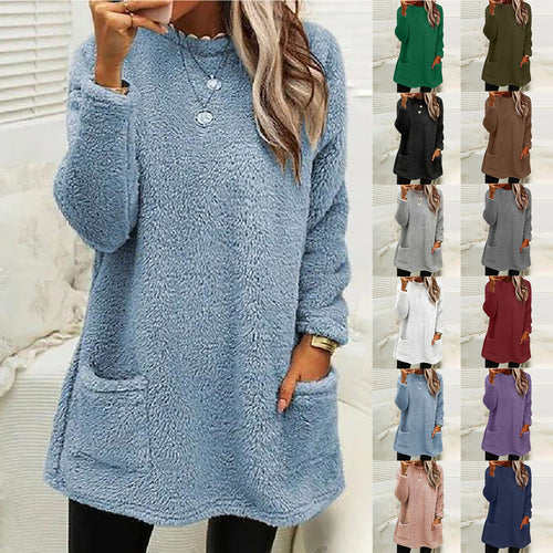 Damen Kuscheliger Fleece-Pullover mit praktischen Taschen und weitem Schnitt EB