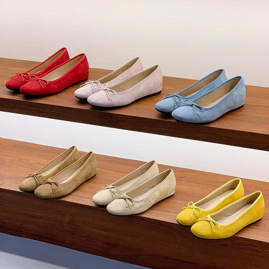 Damen Ballerinas aus hochwertigem Wildleder mit verspieltem Schleifen-Detail EB