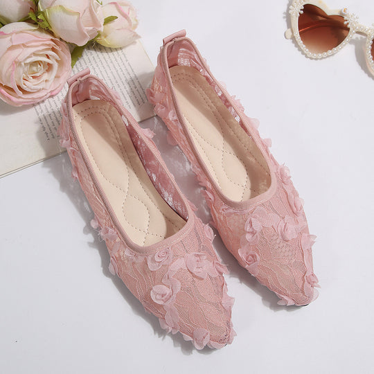 Damen elegante Ballerinas mit floralem Spitzen-Design EB