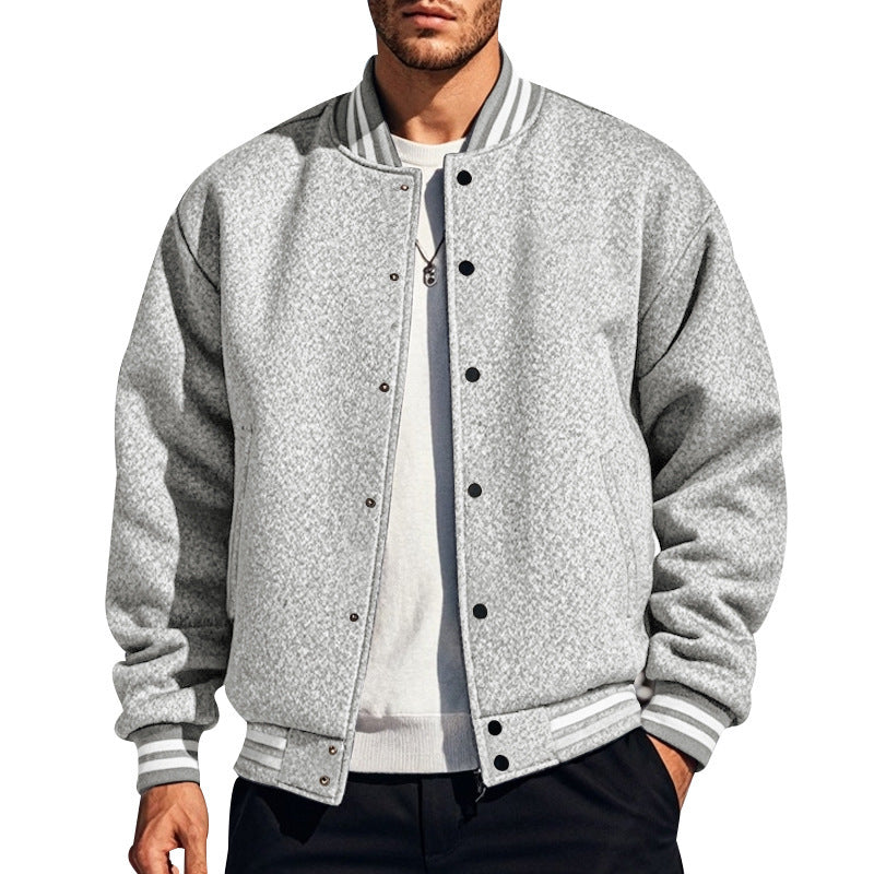 Herren nan klassische College-Baseballjacke mit elastischen Rippbündchen, Druckknopfleiste und aufgesetzten Taschen EB