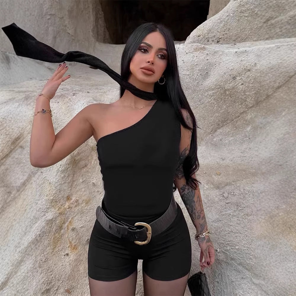 Damen Asymmetrisches Oberteil mit bindbarem Kragen und Raffung EB