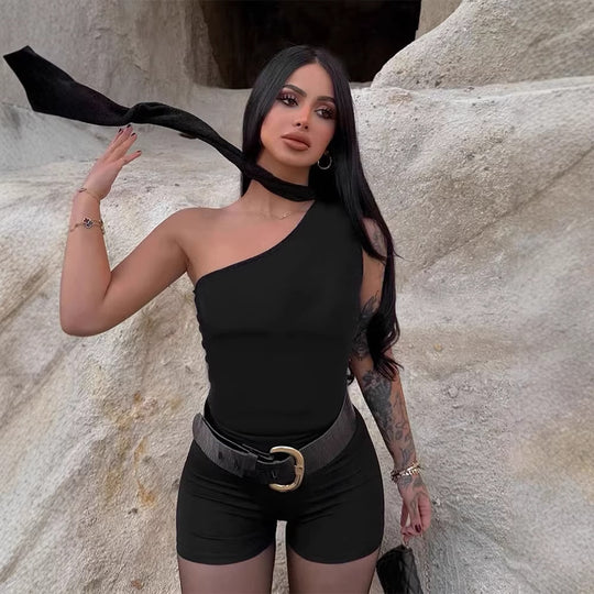 Damen Asymmetrisches Oberteil mit bindbarem Kragen und Raffung EB
