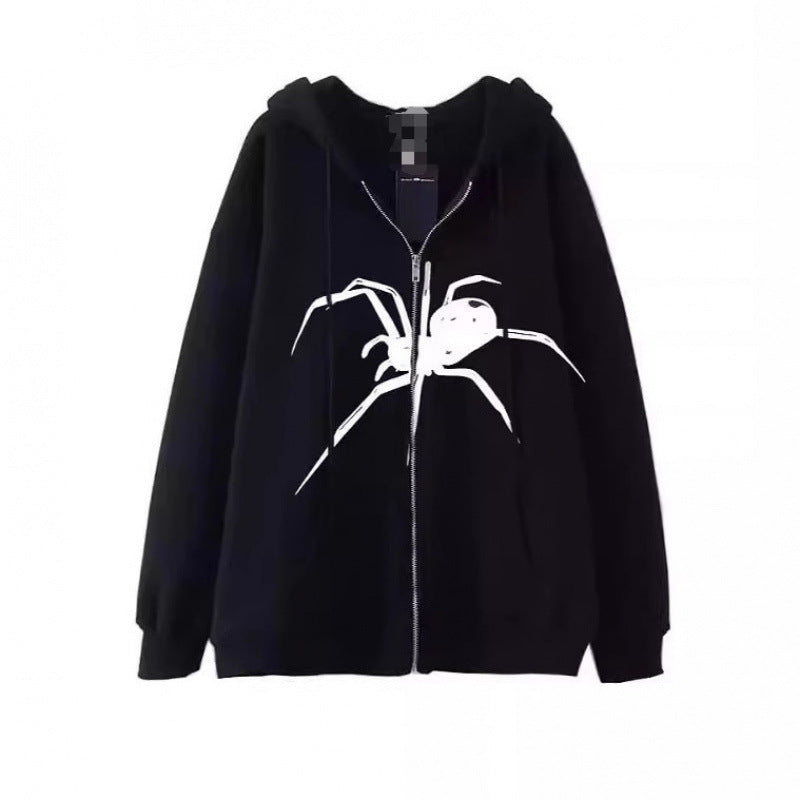 Damen Kapuzenjacke mit kreativem Spinnenmotiv und praktischem Reißverschluss EB