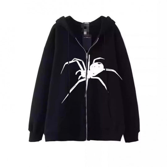 Damen Kapuzenjacke mit kreativem Spinnenmotiv und praktischem Reißverschluss EB