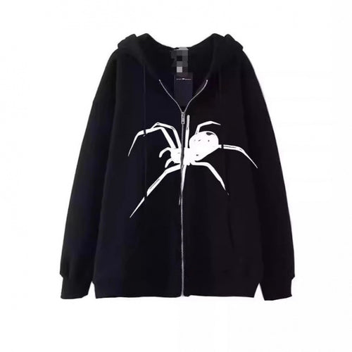 Damen Kapuzenjacke mit kreativem Spinnenmotiv und praktischem Reißverschluss EB