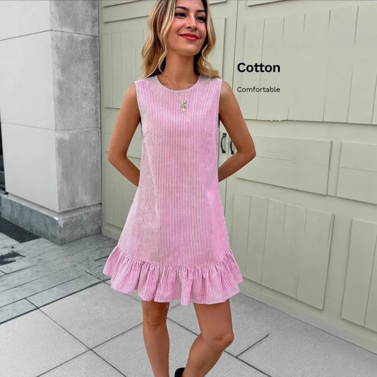 Damen Sommerliches Streifen-Kleid mit Rüschensaum EB