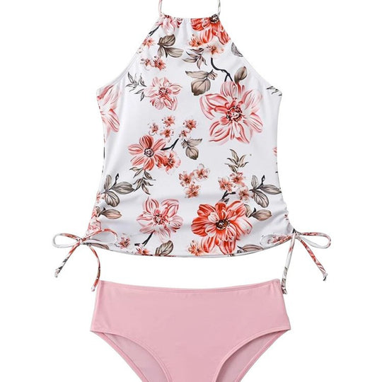Damen Schnittiger Tankini mit floralem Design und verstellbaren Riemen EB