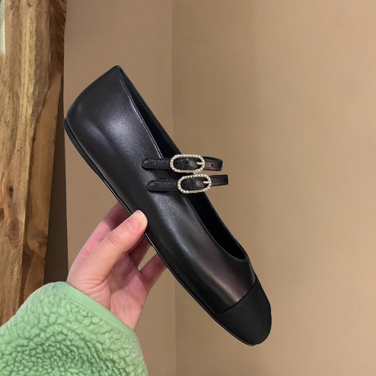 Damen Ballerinas mit doppeltem Riemen und funkelnden Schnallen EB