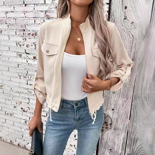 Damen lässige Utility-Jacke mit hochwertigen Details und verstellbarem Saum EB