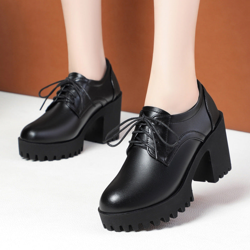 Damen Komfortable Schnürschuhe mit markantem Blockabsatz und rutschfester Sohle EB