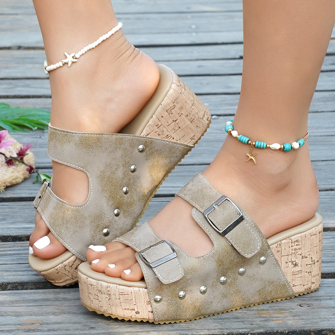 Damen Keil-Sandalen mit verstellbaren Riemen und Korkfußbett EB