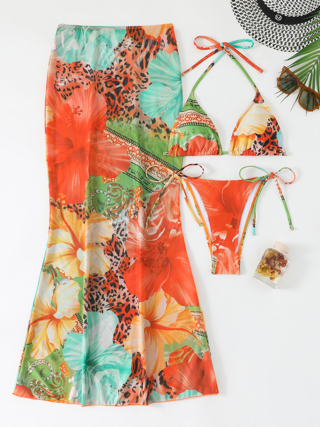 Damen Strandkleid mit blühendem Bikini-Set EB