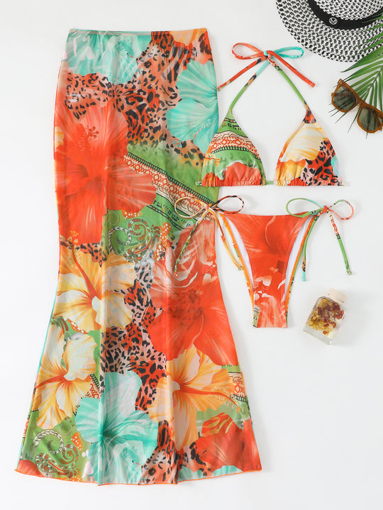 Damen Strandkleid mit blühendem Bikini-Set EB