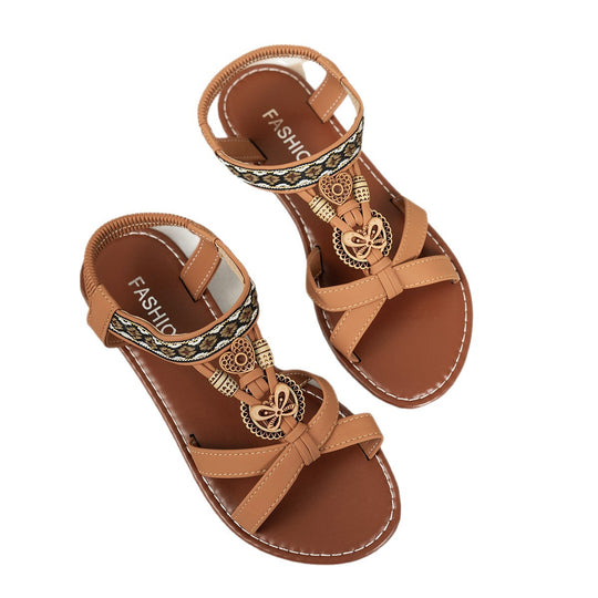 Damen Sommerliche Riemchen-Sandalen mit dekorativem Bead-Detail und flexiblem Fußbett EB