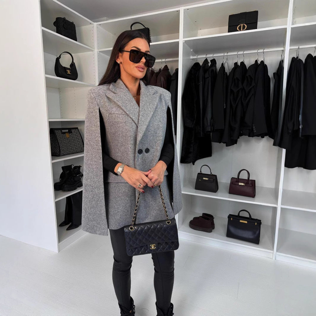 Damen modischer Cape-Blazer mit doppelter Knopfleiste EB