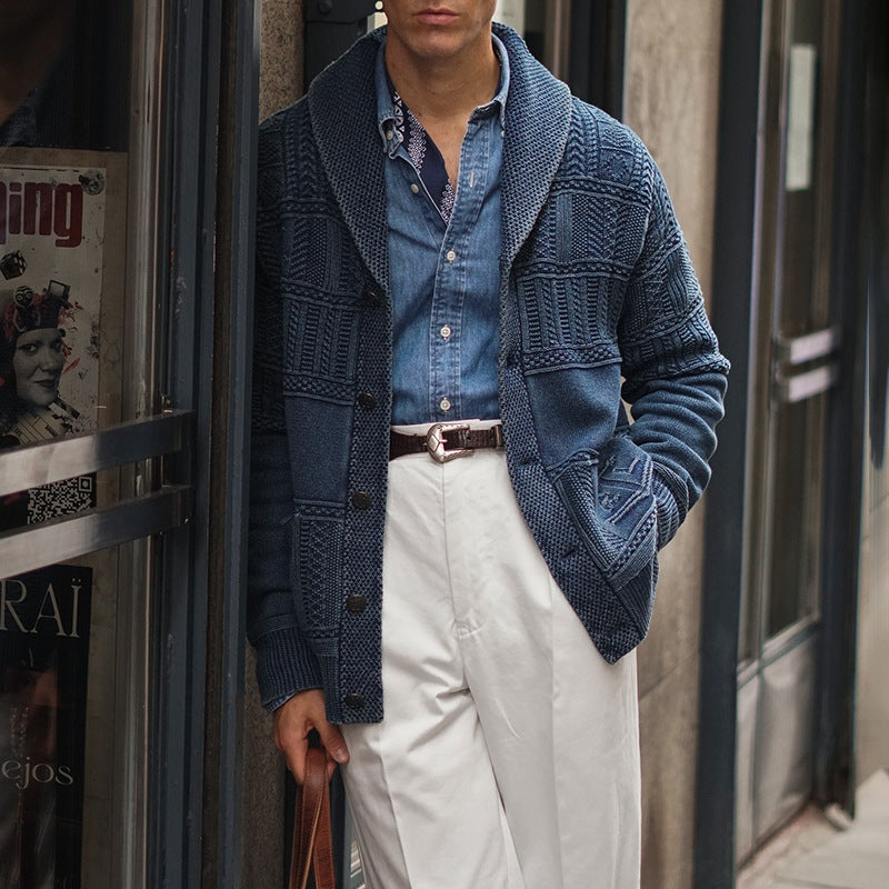Herren Strickjacke mit innovativem Muster und großen Taschen EB