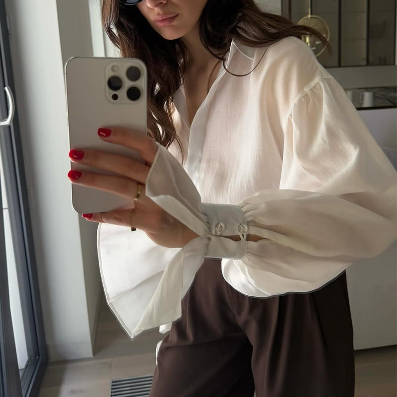 Damen elegante Bluse mit voluminösen Ärmeln EB