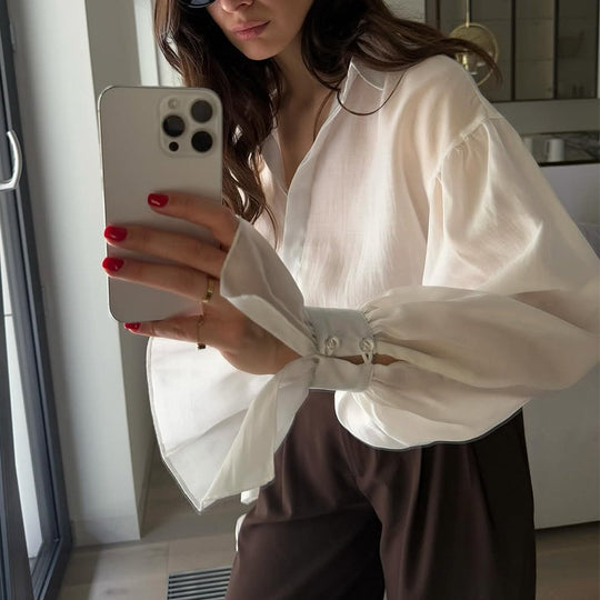 Damen elegante Bluse mit voluminösen Ärmeln EB