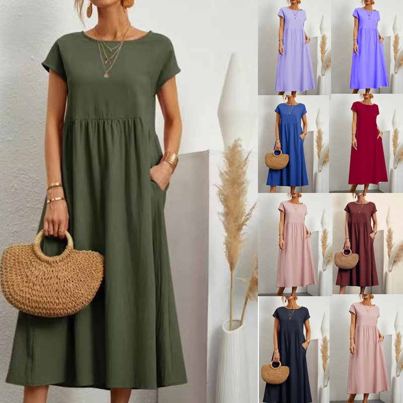Damen Midikleid mit Lässigem Schnitt und Seitlichen Taschen EB
