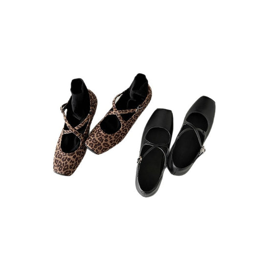 Damen Elegante Mary Jane Ballerinas mit Leopardenmuster und verstellbarem Riemenverschluss EB