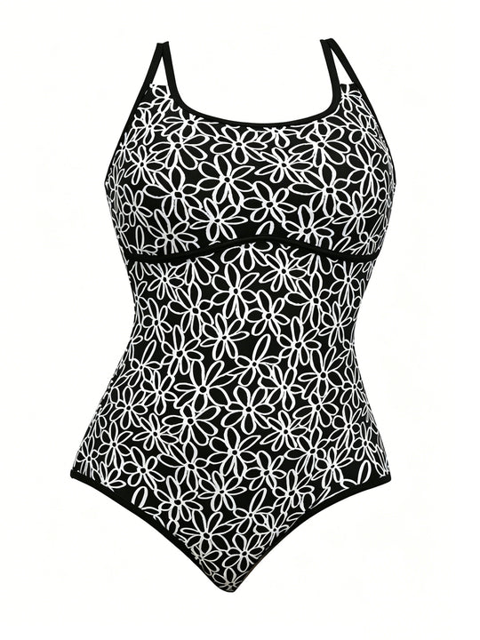 Damen Sportlicher Einteiler Badeanzug mit floralem Muster EB